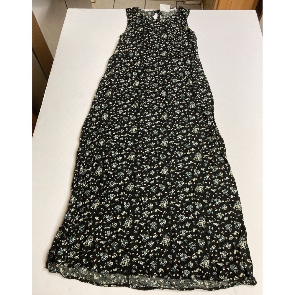 Studio Ease Women’s 8P Black Blue Floral Rayon Sleeveless Maxi Dress